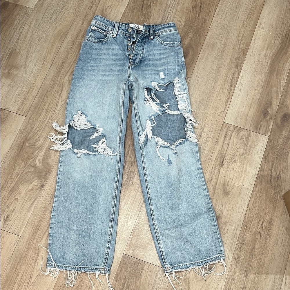 Free People Distressed Light Blue Boyfriend Jeans
